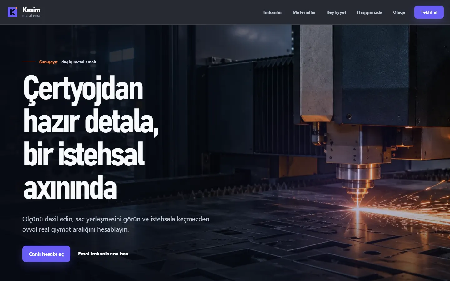 Kəsim nümunə metal emalı saytının ana səhifəsi